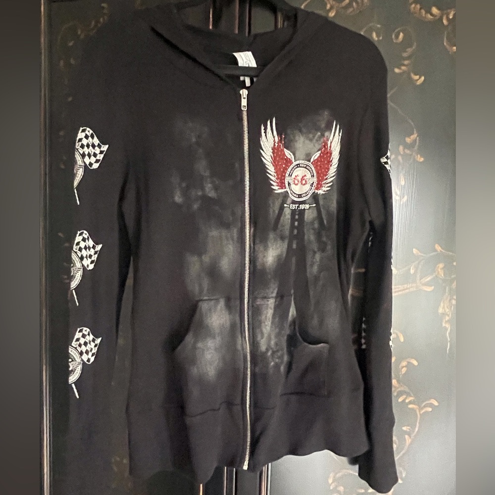 Hooded zip  Rt 66 Rhinestone Jacket top sz XL